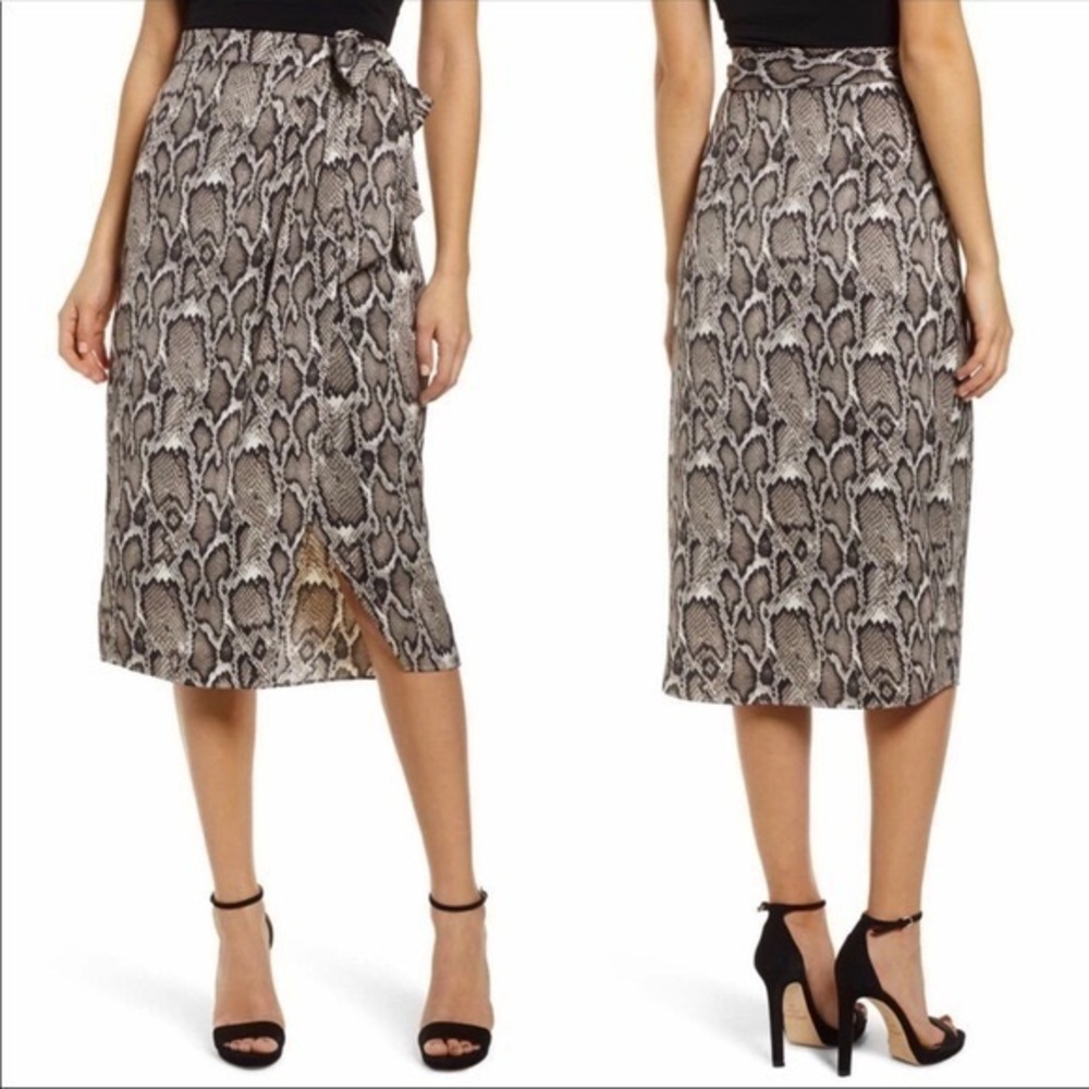 AFRM - snakeskin midi wrap skirt